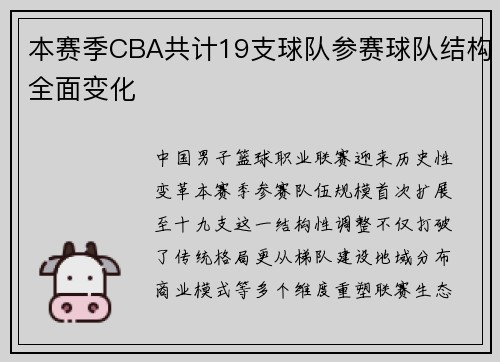 本赛季CBA共计19支球队参赛球队结构全面变化
